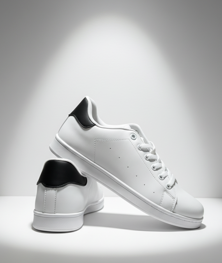 Zapatillas Blancas Minimalistas Unisex | Calzado Casual de Moda con Talón Negro | Zapatillas Urbanas Estilo Clásico y Versátil