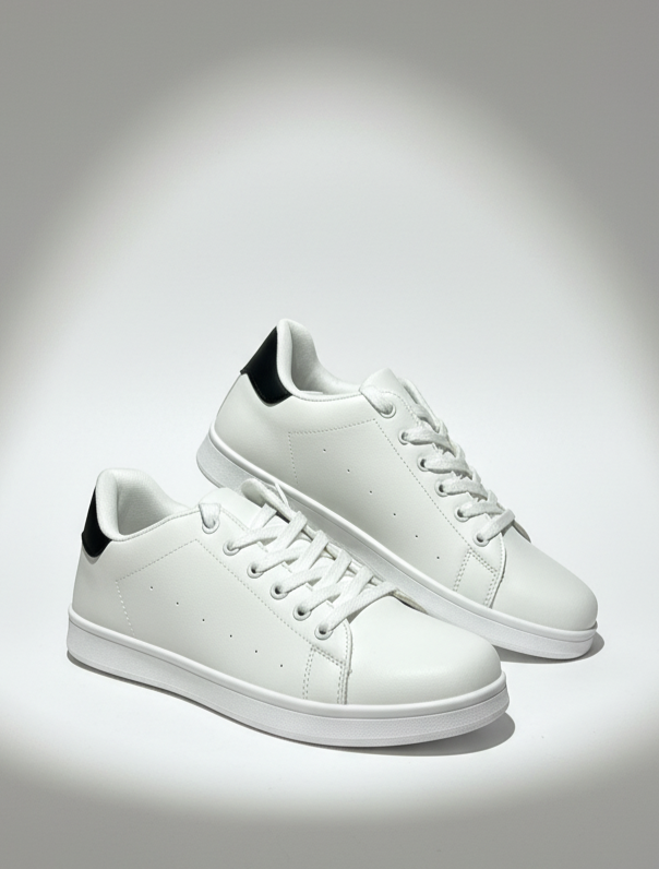 Zapatillas Blancas Minimalistas Unisex | Calzado Casual de Moda con Talón Negro | Zapatillas Urbanas Estilo Clásico y Versátil