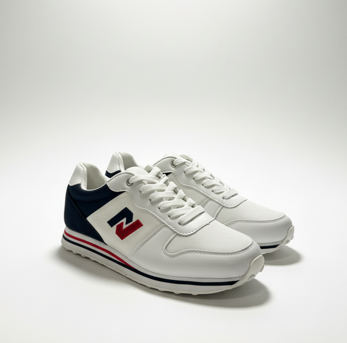 Zapatillas Urbanas Clásicas Hombre | Estilo Retro Blanco, Azul Marino y Rojo | Calzado Deportivo Cómodo y Elegante para Uso Diario