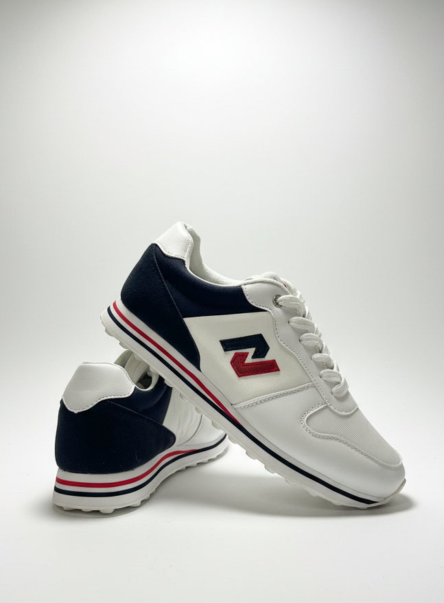 Zapatillas Urbanas Clásicas Hombre | Estilo Retro Blanco, Azul Marino y Rojo | Calzado Deportivo Cómodo y Elegante para Uso Diario