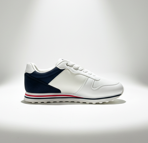 Zapatillas Urbanas Clásicas Hombre | Estilo Retro Blanco, Azul Marino y Rojo | Calzado Deportivo Cómodo y Elegante para Uso Diario